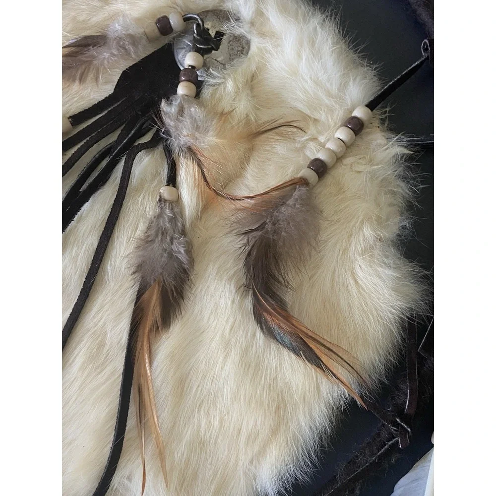 Vintage handmade Native American Dream Catcher Authentic Fur Hide Feathers